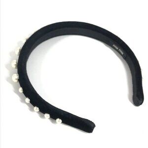 MIUMIU Faux pearl hair accessories hair band headband Katyusha Velor Black